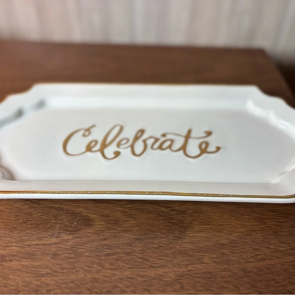 Mud Pie White and Gold Celebrate Serving Platter